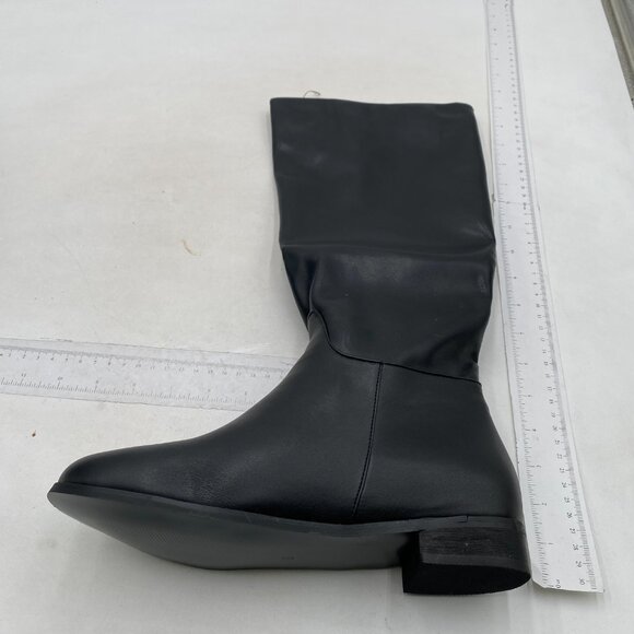 Women Closed Rounded Toe Knee High Boots Low Block Heel Black  Boot Side Zipper - Picture 2 of 7